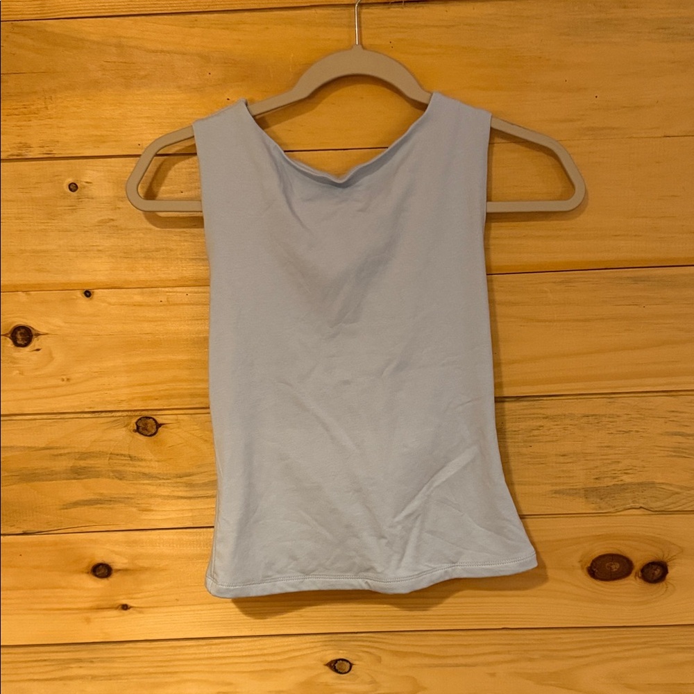 Pink Rose Light Blue Ribbed Scoop Tank
